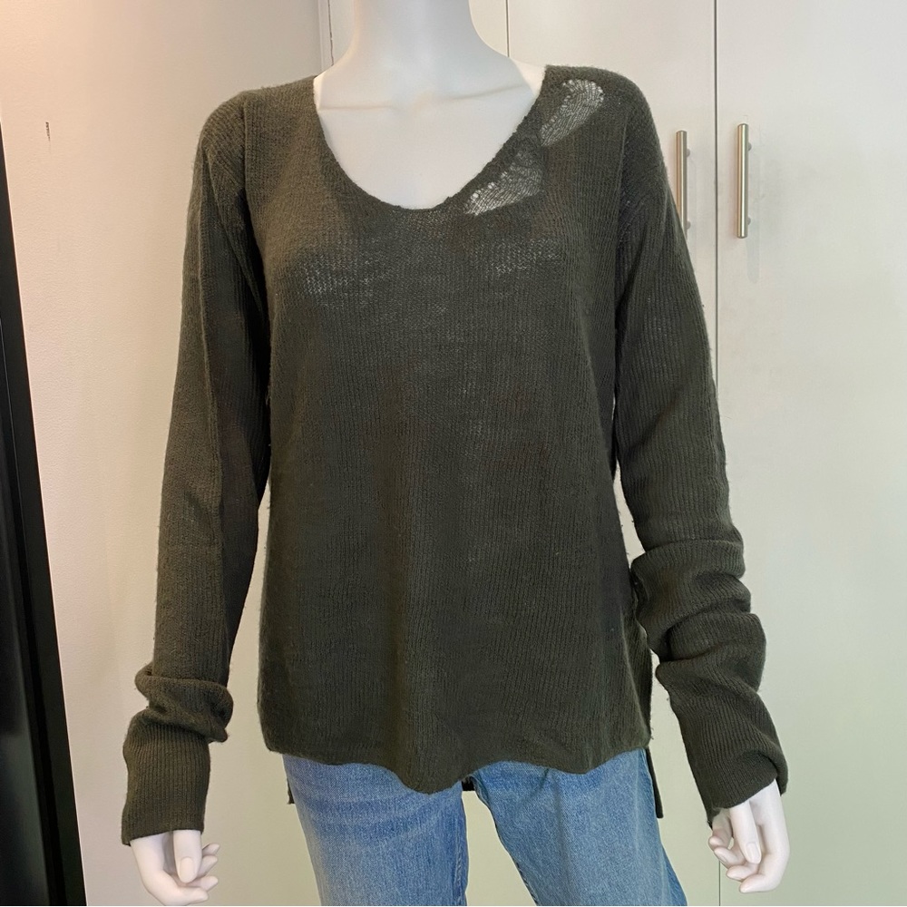 R+A Green Cashmere Distressed Sweater
